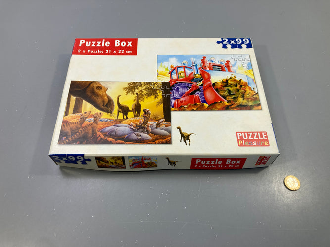 Puzzle Box 2x99 pcs dinosaures et bulldozer, Puzzle Pleasure - complet, moins cher chez Petit Kiwi