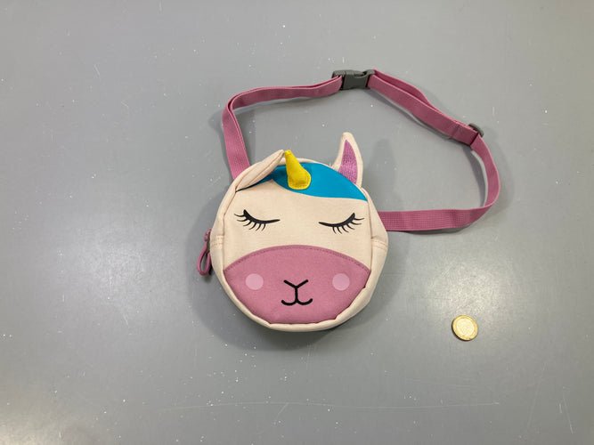 Sac bandoulière licorne rose et écru zippé, moins cher chez Petit Kiwi