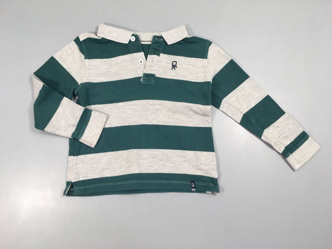 Polo ml gris rayé vert OK, moins cher chez Petit Kiwi