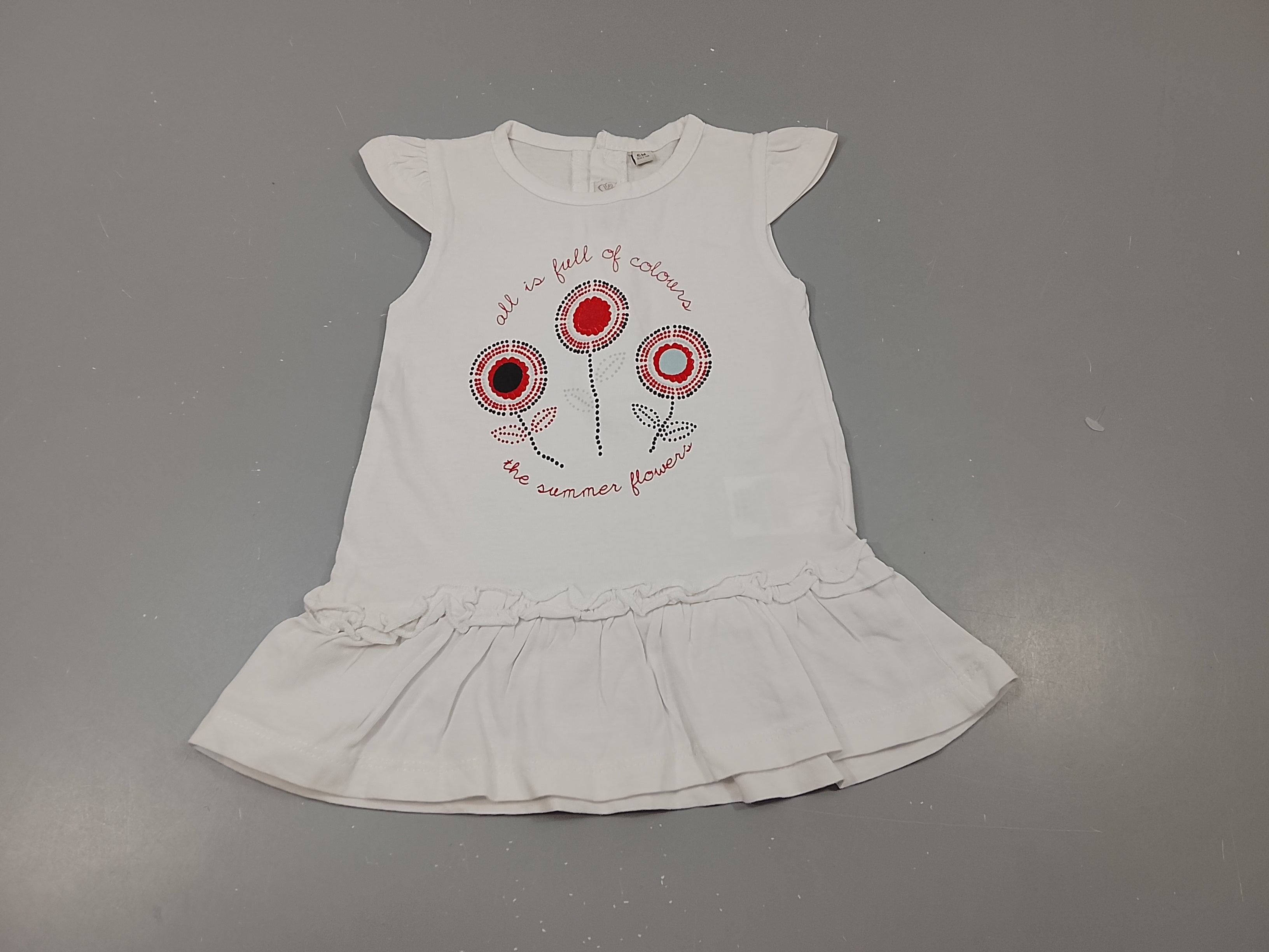 Blouse m.c style tunique, blanc  fleurs