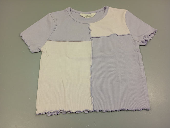 T-shirt m.c côtelé blanc et mauve clair, moins cher chez Petit Kiwi