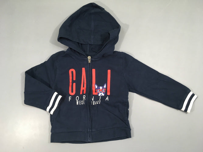 Sweat zippé à capuche bleu foncé California chien, moins cher chez Petit Kiwi