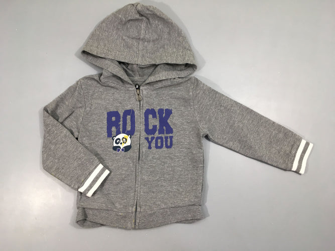 Sweat zippé à capuche gris chiné Rock panda, moins cher chez Petit Kiwi