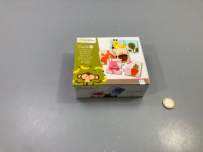 Puzzles 2 pièces Qui mange quoi ?, 12 puzzles, dès 2 ans, Avenue Mandarine - complet, moins cher chez Petit Kiwi
