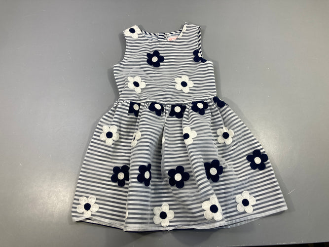 Robe s.m voile blanc rayé bleu marine fleurs, moins cher chez Petit Kiwi