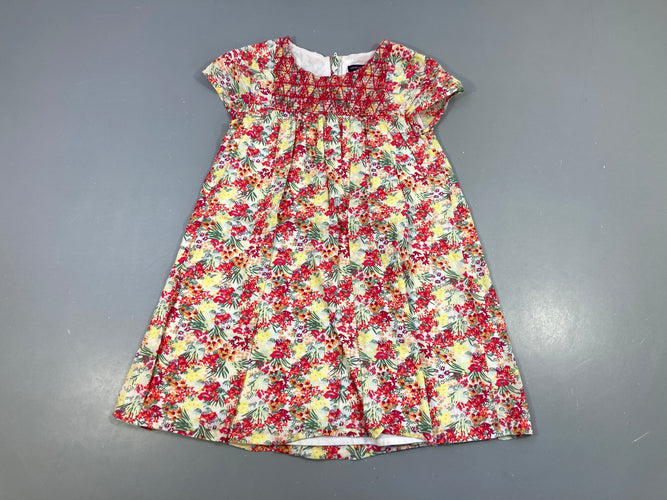 Robe m.c blanc fleurs rose/jaune, moins cher chez Petit Kiwi