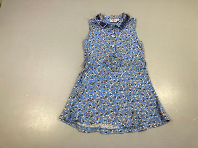 Robe s.m bleu papillons sequins col Violetta, moins cher chez Petit Kiwi