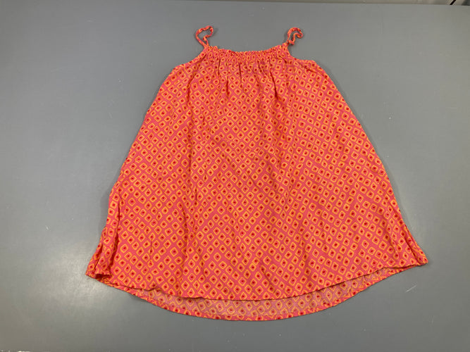 Tunique fines bretelles rose motifs géométriques oranges, moins cher chez Petit Kiwi