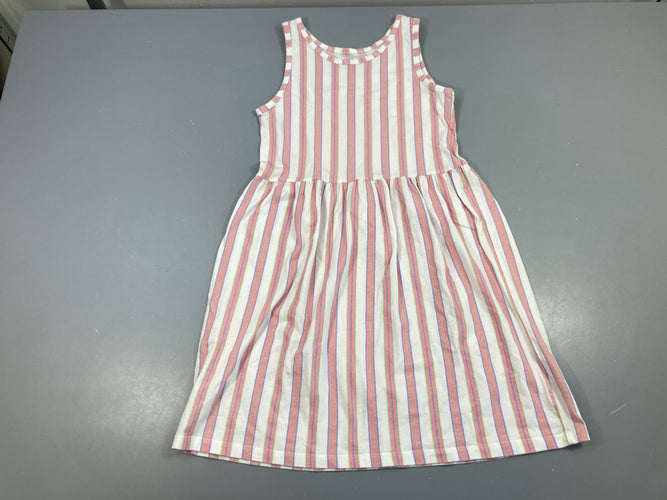 Robe s.m jersey blanche ligné rose/bleu/vert, moins cher chez Petit Kiwi