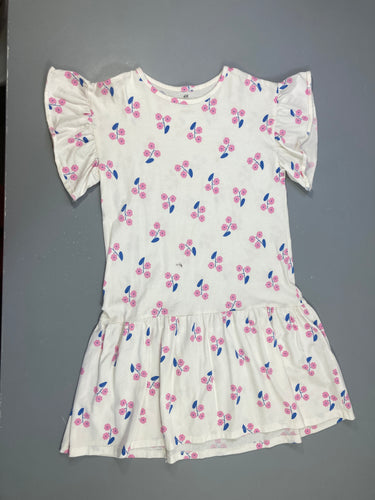 Robe m.c jersey blanche fleurs roses, moins cher chez Petit Kiwi
