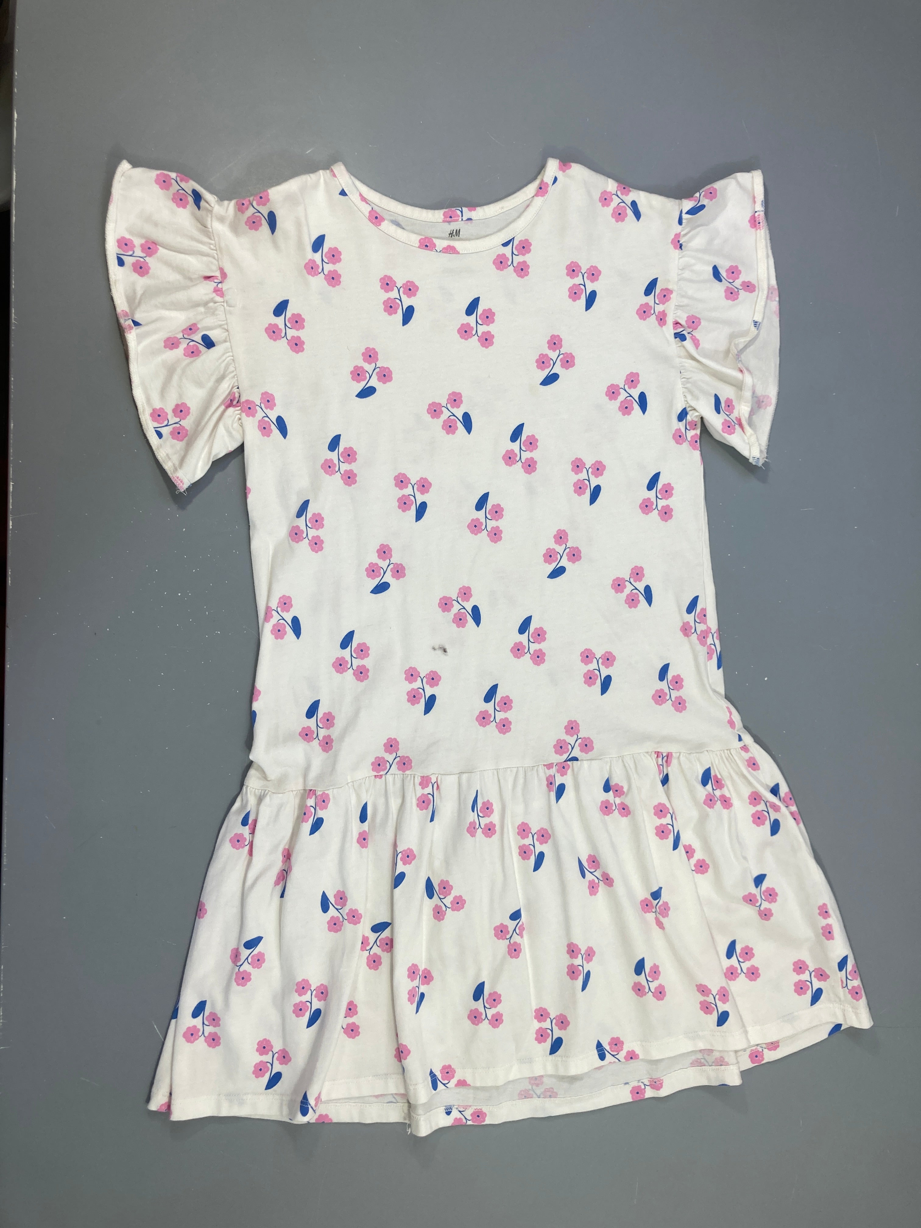 Robe m.c jersey blanche fleurs roses
