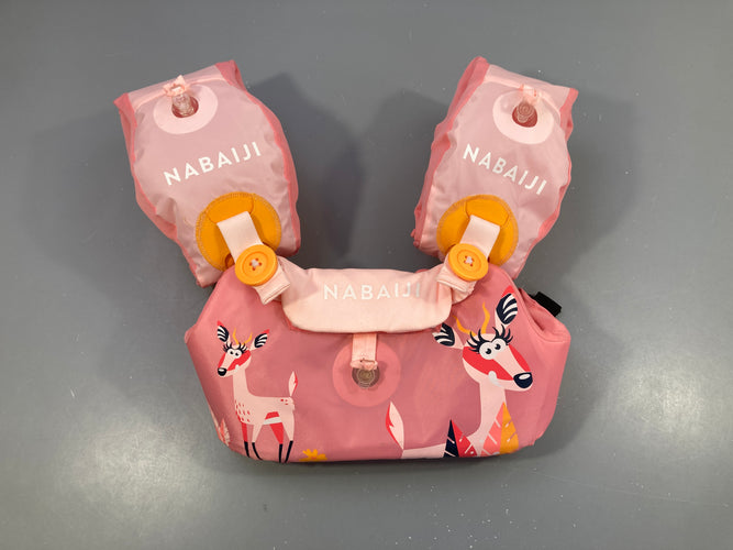 Gilet de natation avec brassards et ceinture ventrale rose antilope, 15-30kg, moins cher chez Petit Kiwi
