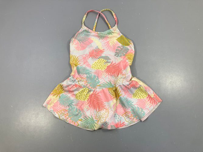 Maillot blanc grisé feuillage volants (taille estimée), moins cher chez Petit Kiwi