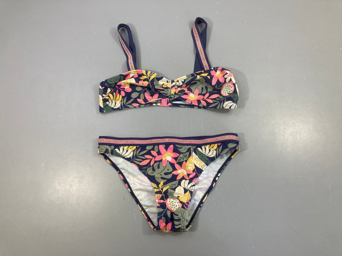 Bikini bleu foncé fleuri, moins cher chez Petit Kiwi