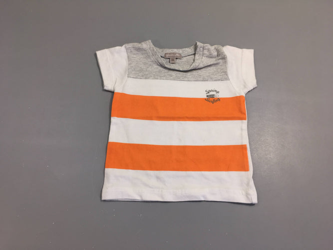T-shirt m.c blanc rayé gris chiné/orange Spring, moins cher chez Petit Kiwi