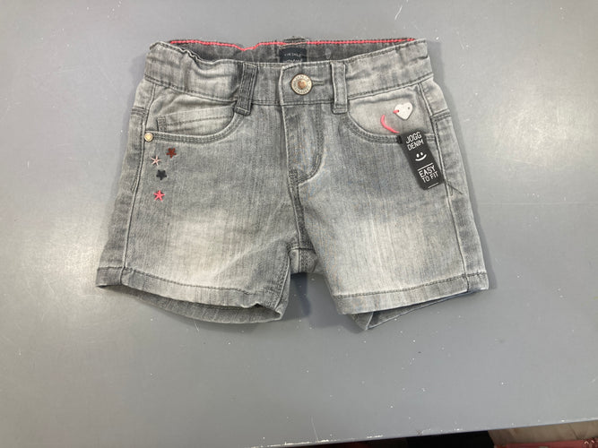 Short jean gris broderies étoiles, moins cher chez Petit Kiwi