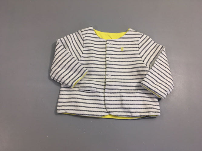 Gilet jersey doublé réversible jaune/blanc rayé bleu marine, moins cher chez Petit Kiwi