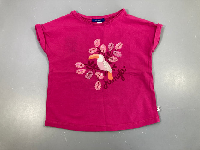 T-shirt m.col V rose toucan feuilles sequins, moins cher chez Petit Kiwi