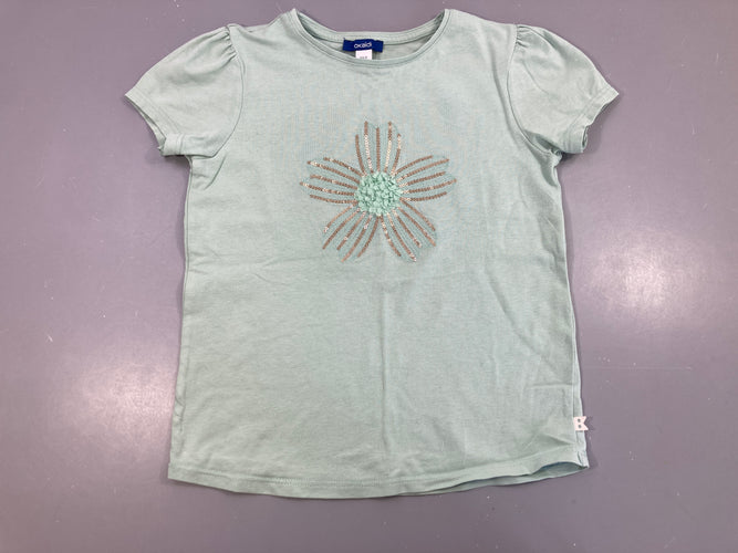 T-shirt m.c bleu clair fleur sequins, moins cher chez Petit Kiwi