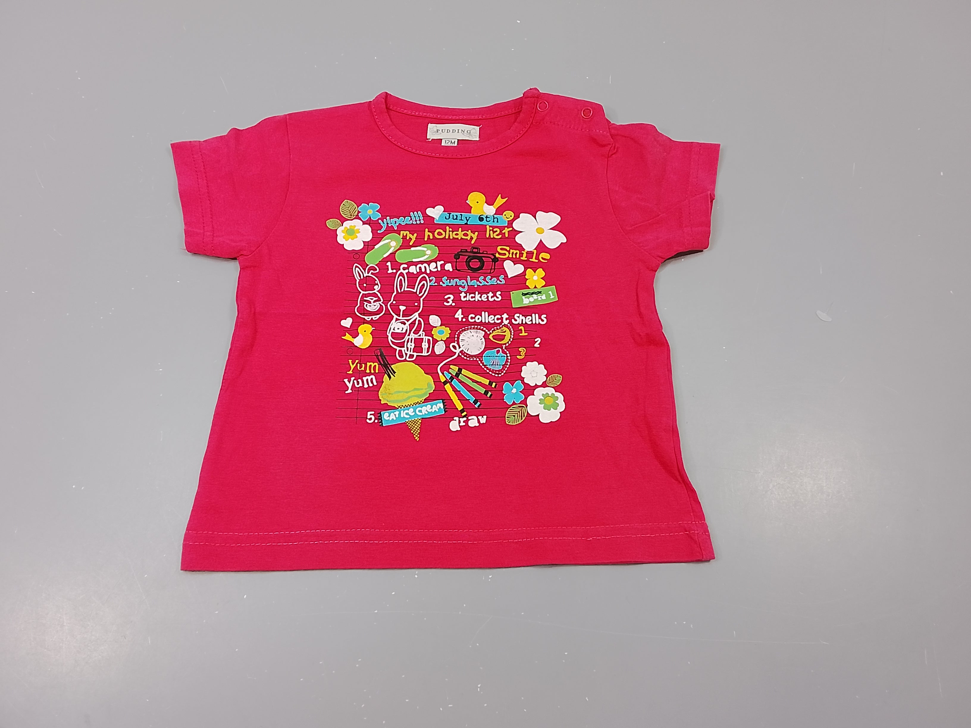 T-shirt m.c rose, différents motifs (lapins, fleurs écritures...)