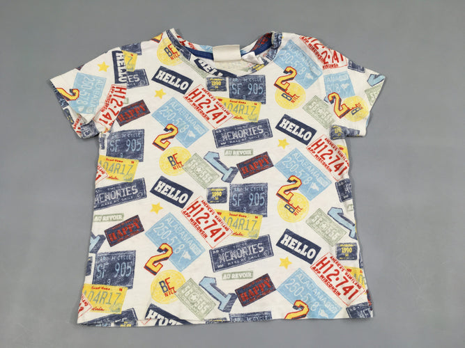 T-shirt m.c blanc plaques voiture, moins cher chez Petit Kiwi