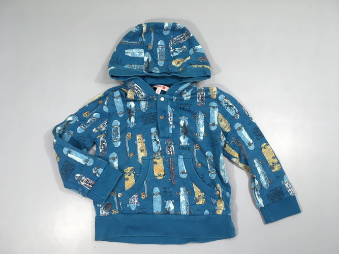Sweat à capuche bleu skate-Légèrement délavé, moins cher chez Petit Kiwi