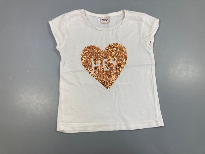 T-shirt m.c blanc coeurs sequins, moins cher chez Petit Kiwi