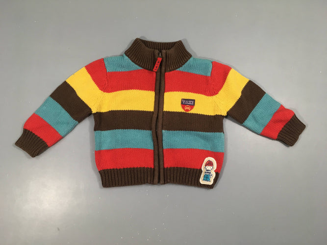 Gilet zippé col montant rayé couleur, moins cher chez Petit Kiwi