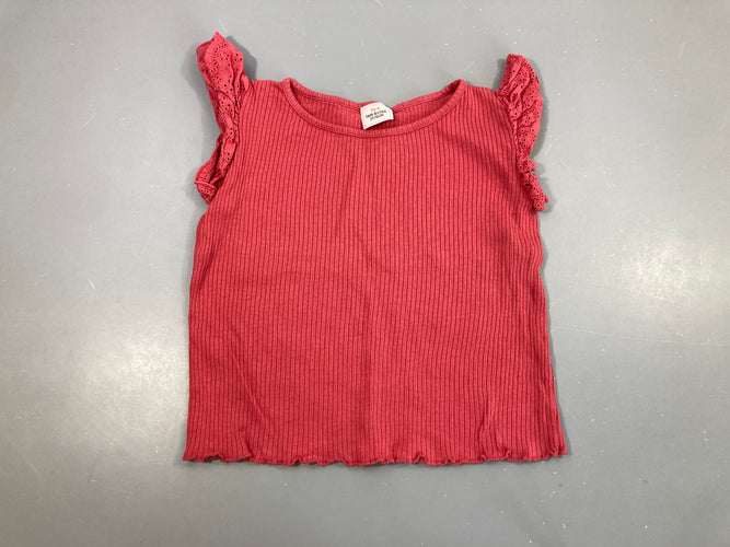 T-shirt m.c côtelé rose foncé manches dentelles, moins cher chez Petit Kiwi