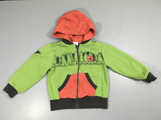 Sweat zippé à capuche vert-orange Forêt, moins cher chez Petit Kiwi