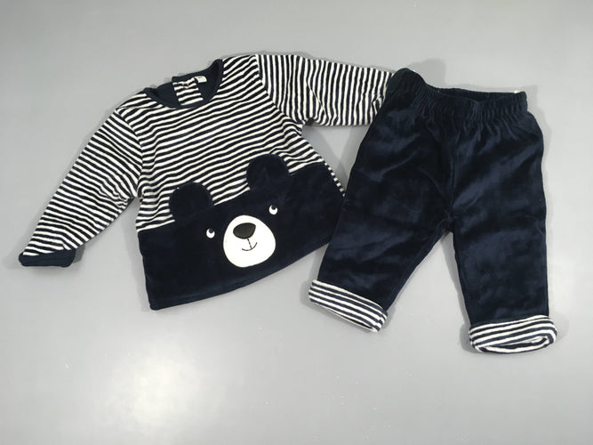 Sweat velours blanc rayé bleu ours + Pantalon, moins cher chez Petit Kiwi