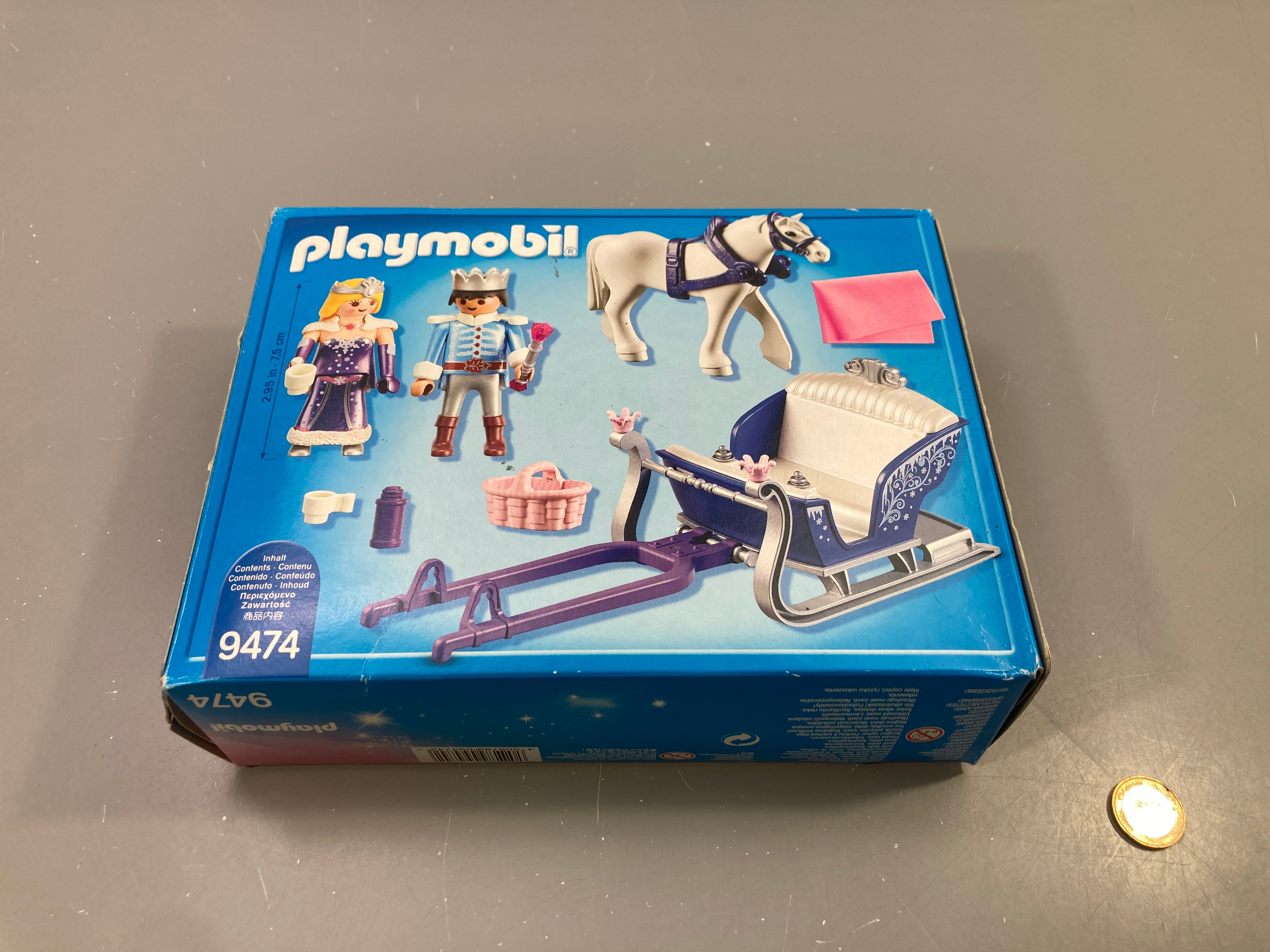 Couple royal et traîneau d'hiver avec cheval 9474, Playmobil - manque 1 couverture rose