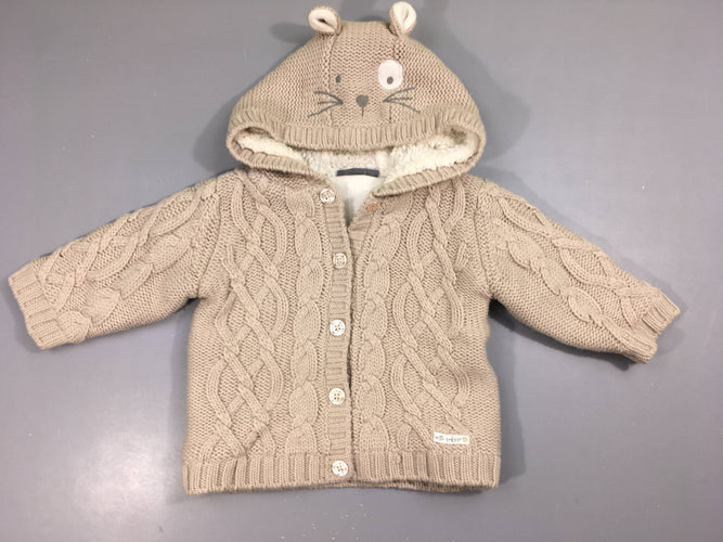 Gilet chaut mailles beiges doublé polar, moins cher chez Petit Kiwi