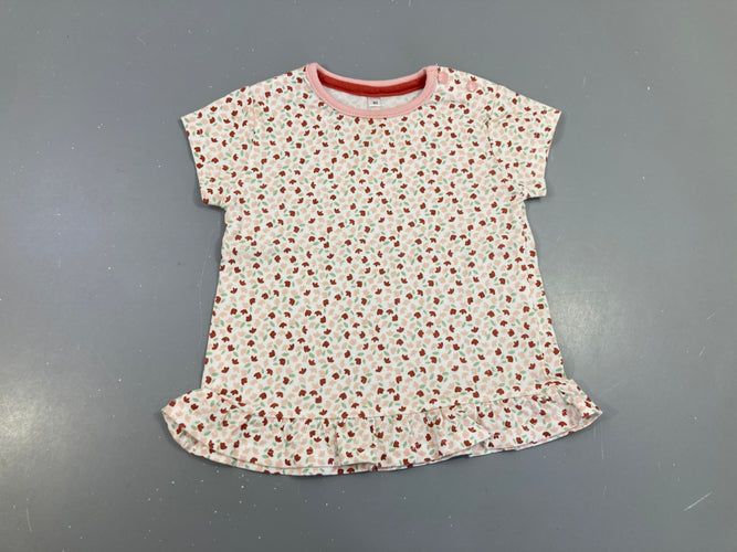 T-shirt m.c blanc feuilles rose/vert, moins cher chez Petit Kiwi