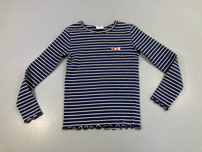 T-shirt m.l bleu rayé blanc côtelé coeurs, moins cher chez Petit Kiwi