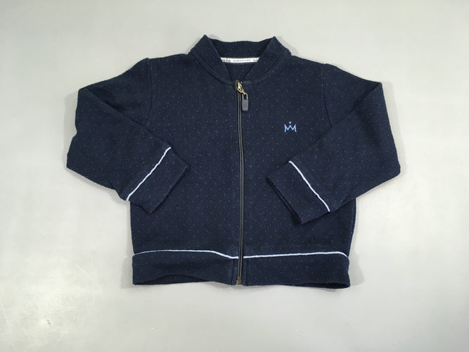 Gilet zippé bleu foncé pois bleu roi couronne-Bouloché, moins cher chez Petit Kiwi