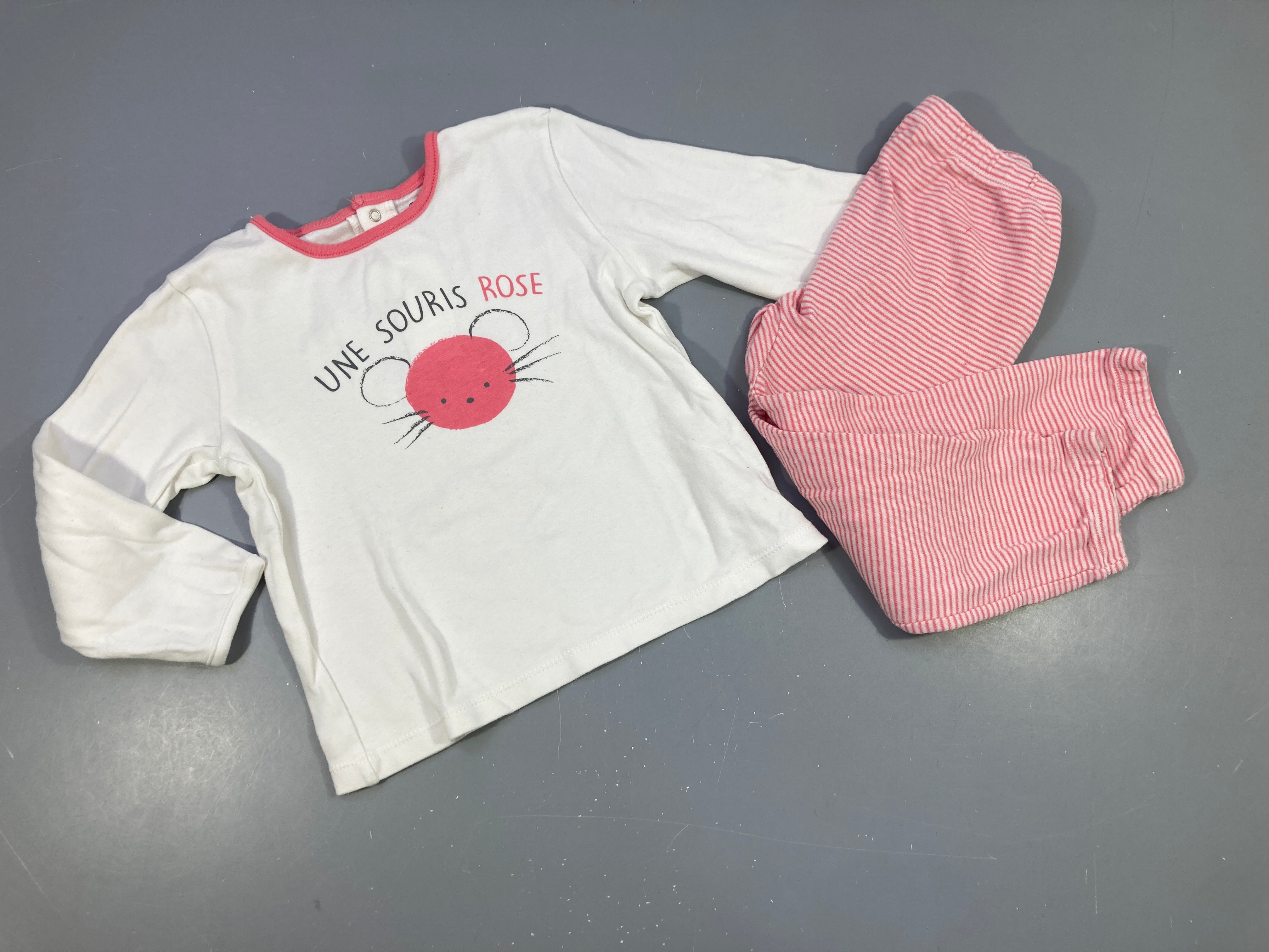 Pyjama 2pcs jersey blanc/rose souris