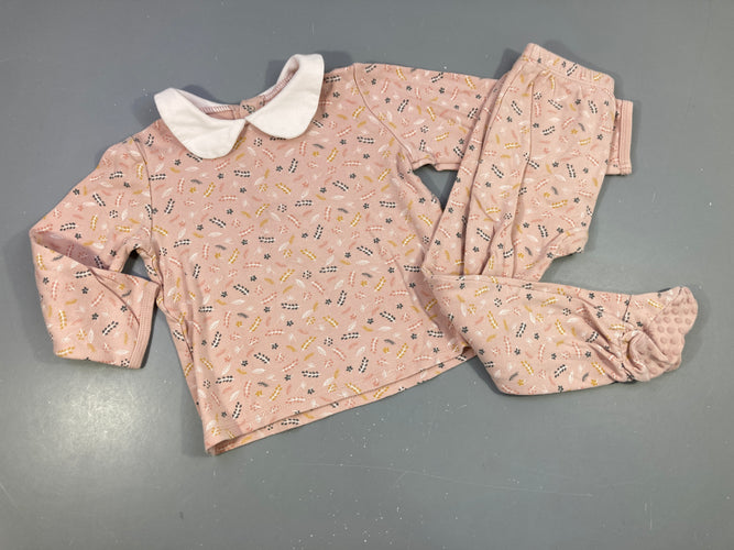 Pyjama 2pcs jersey rose feuilles col, moins cher chez Petit Kiwi