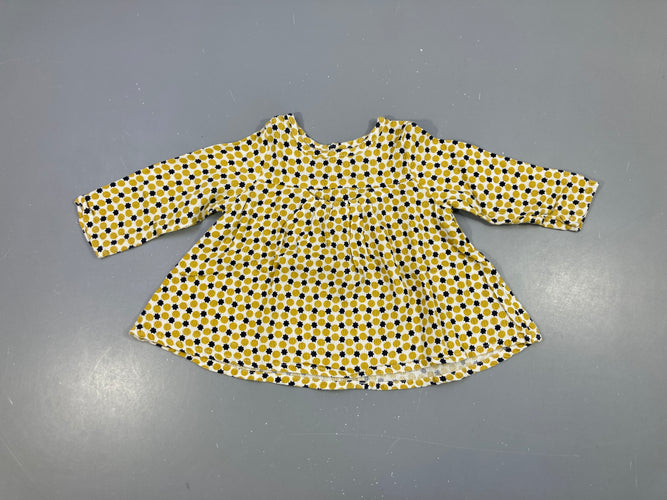 Blouse ml blanc motifs jaune/bleu marine, moins cher chez Petit Kiwi
