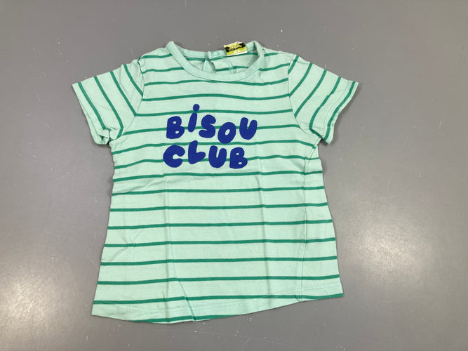 T-shirt m.c vert rayé Bisou, moins cher chez Petit Kiwi