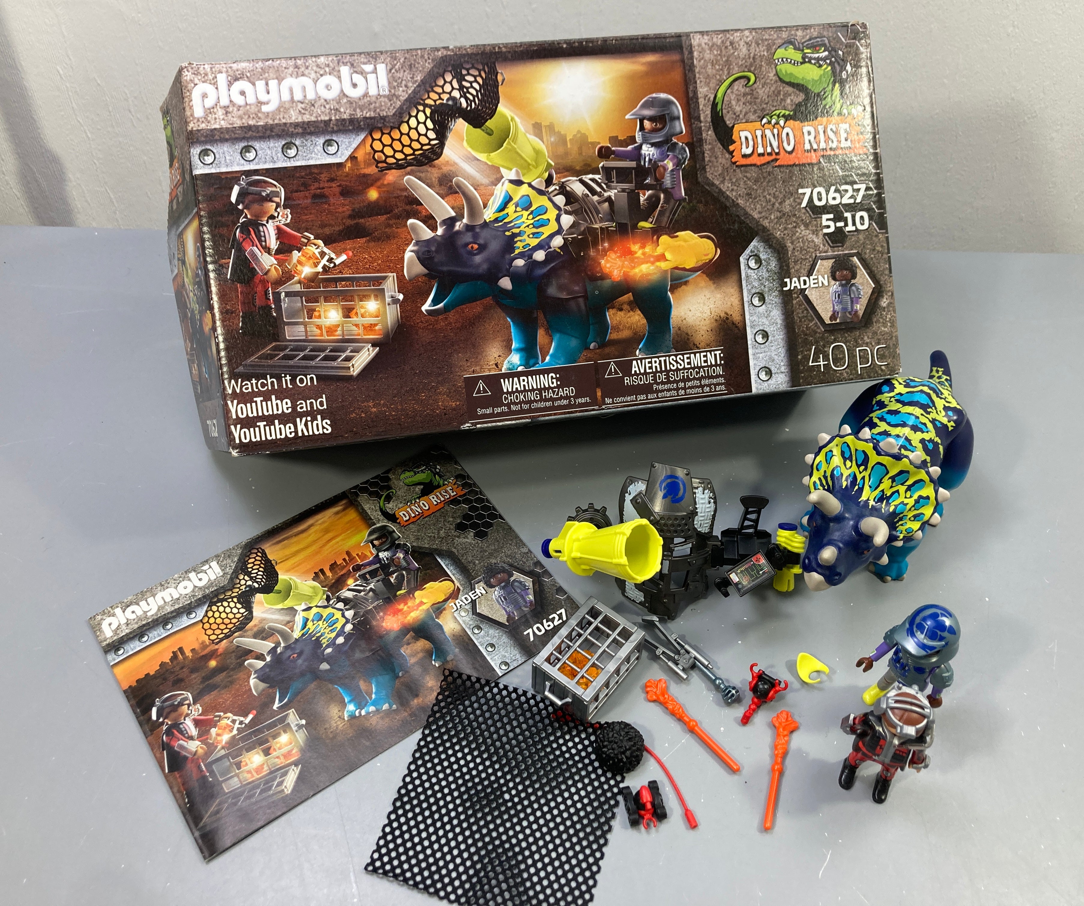 Dino Rise 70627 tricératops avec 2 figurines, accessoires, boîte et notice, 5-10a - complet