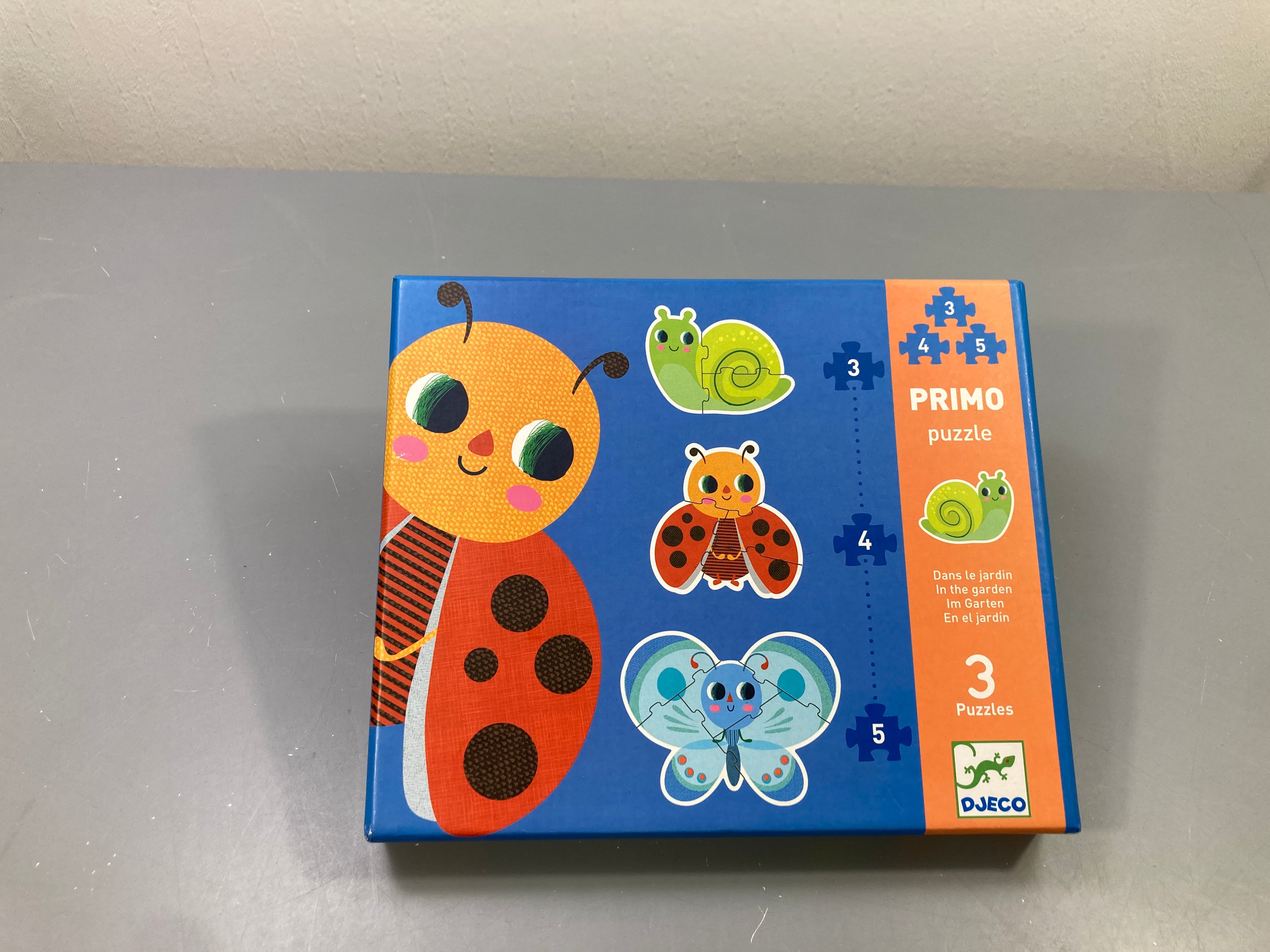 Primo puzzle Dans le jardin, 3 puzzles 3-4-5 pcs