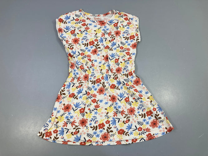 Robe m.c jersey blanc cassé fleuri rouille-bleu, moins cher chez Petit Kiwi