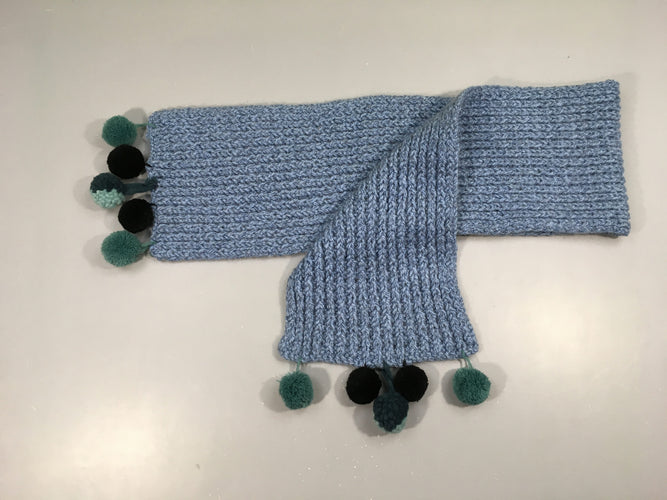 Echarpe mailles bleues pompns, moins cher chez Petit Kiwi