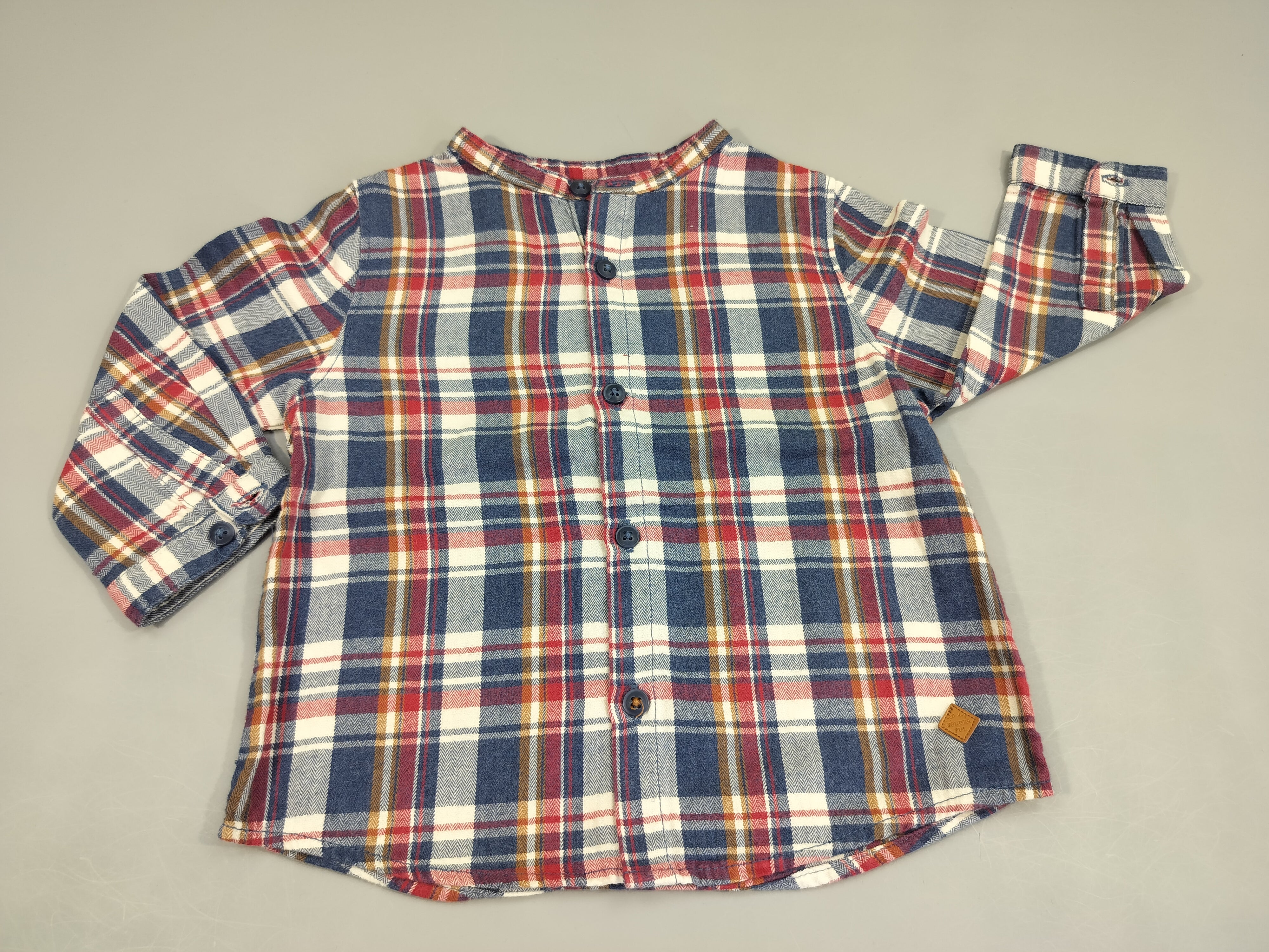 Chemise m.l à carreaux (bordeau, bleu marine, blanc,...)col mao