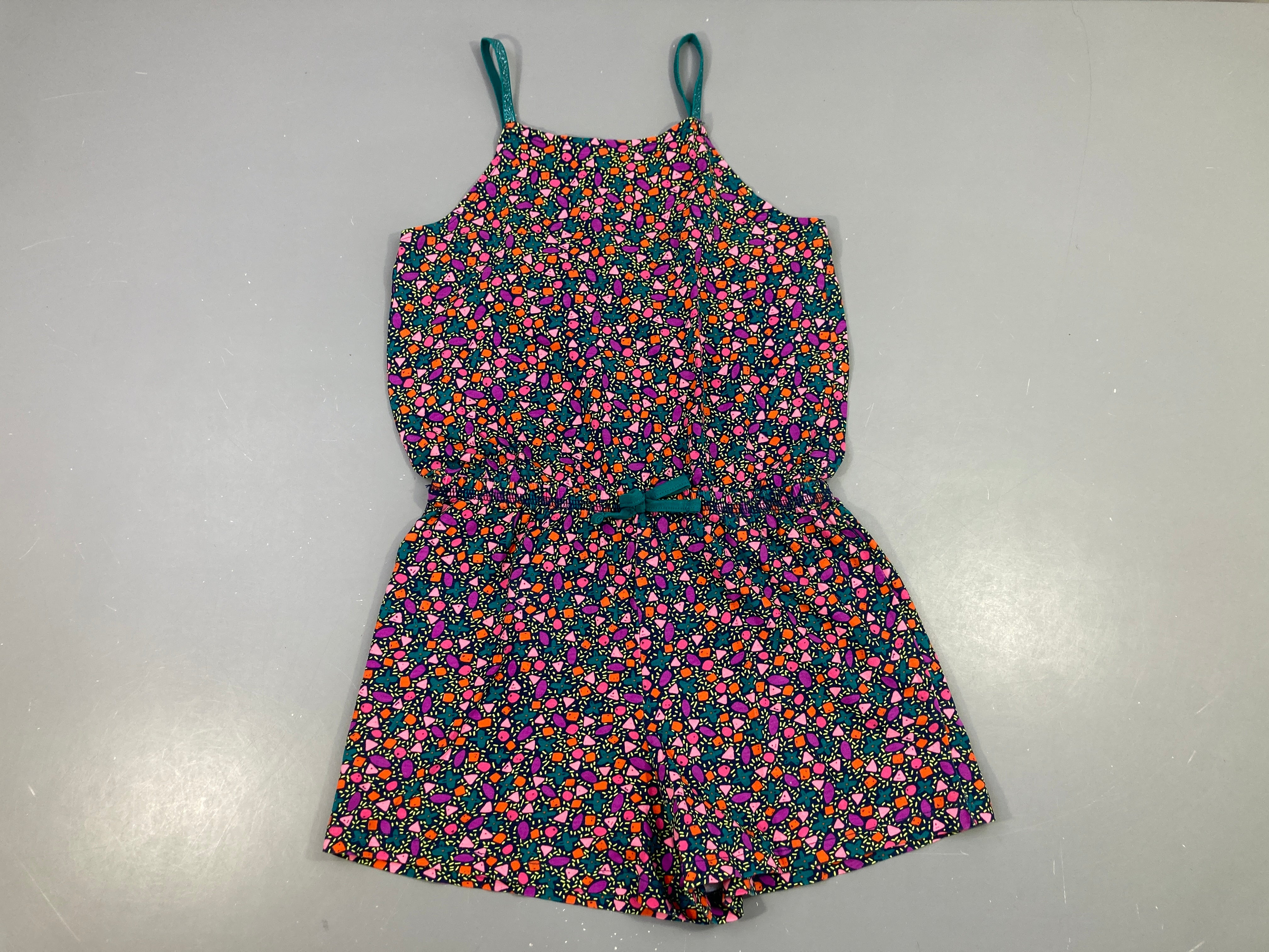 Combishort jersey bleu foncé motifs oranges-mauves-roses