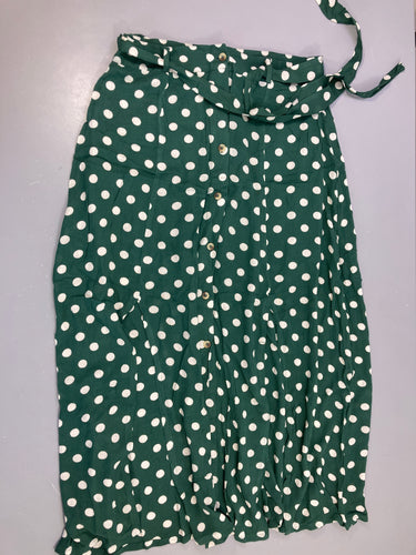 Jupe longue verte pois blancs avec ceinture textile 40 Etam, moins cher chez Petit Kiwi