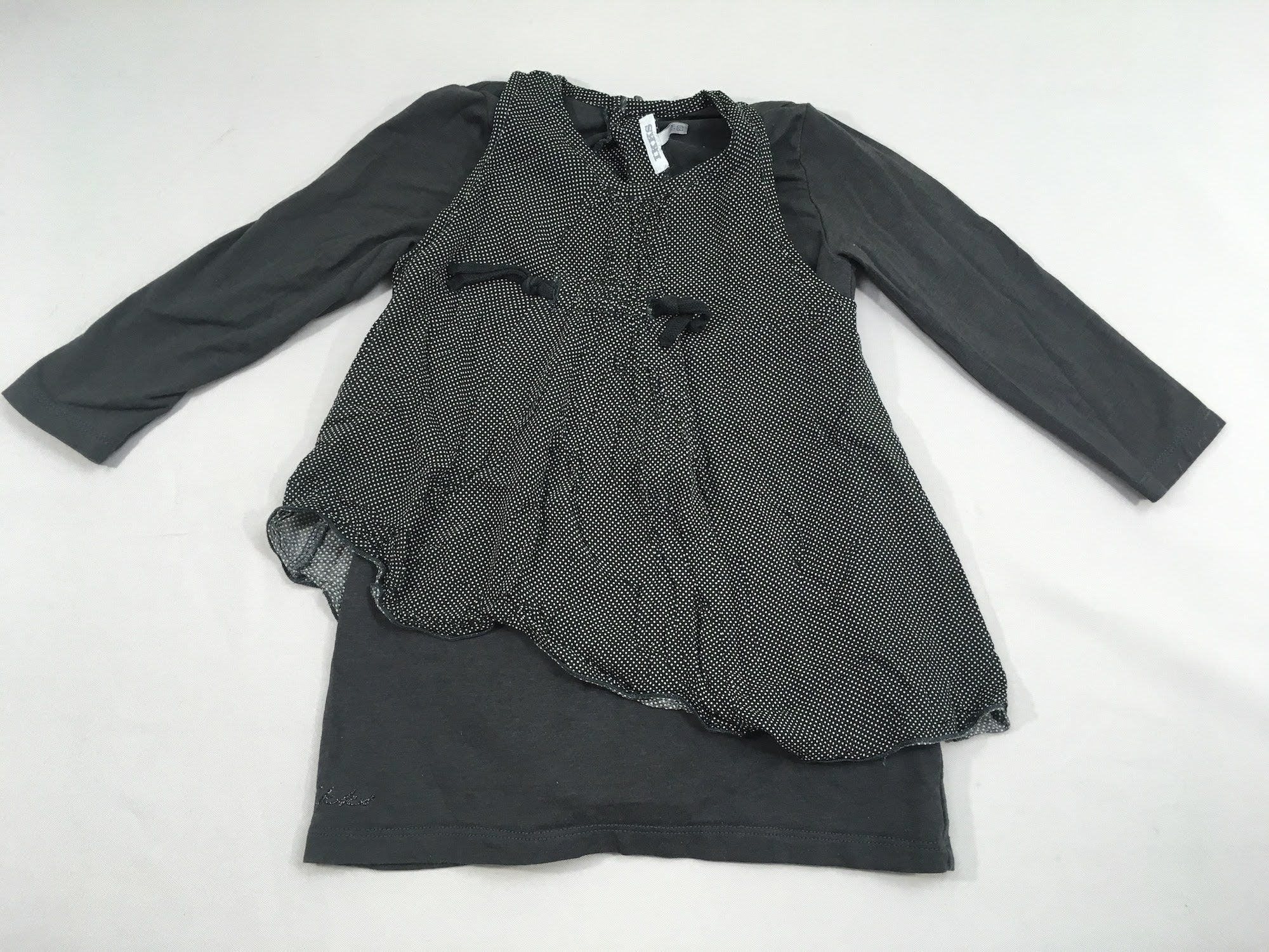 Robe m.l bi-matière jersey noir pois