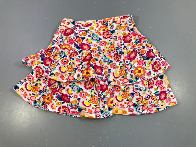 Jupe jersey blanche fleuire orange-rose, moins cher chez Petit Kiwi