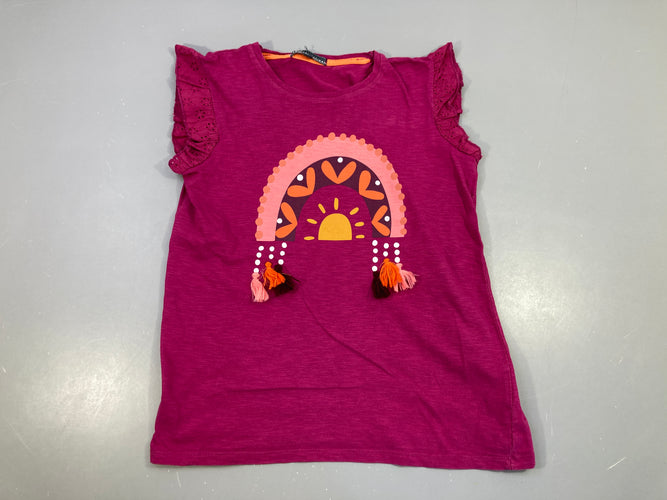 T-shirt m.c prune flammé motifs brun vieux rose orangé pompons, moins cher chez Petit Kiwi
